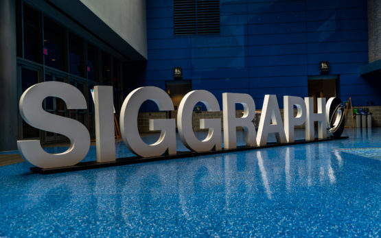 SIGGRAPH sign in the convention center hall.